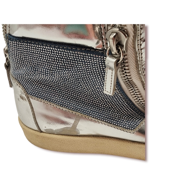 (RARE)Giuseppe Zanotti Blue/Silver Denim Justy Crystal Studded High Top Sneakers - Picture 5 of 8